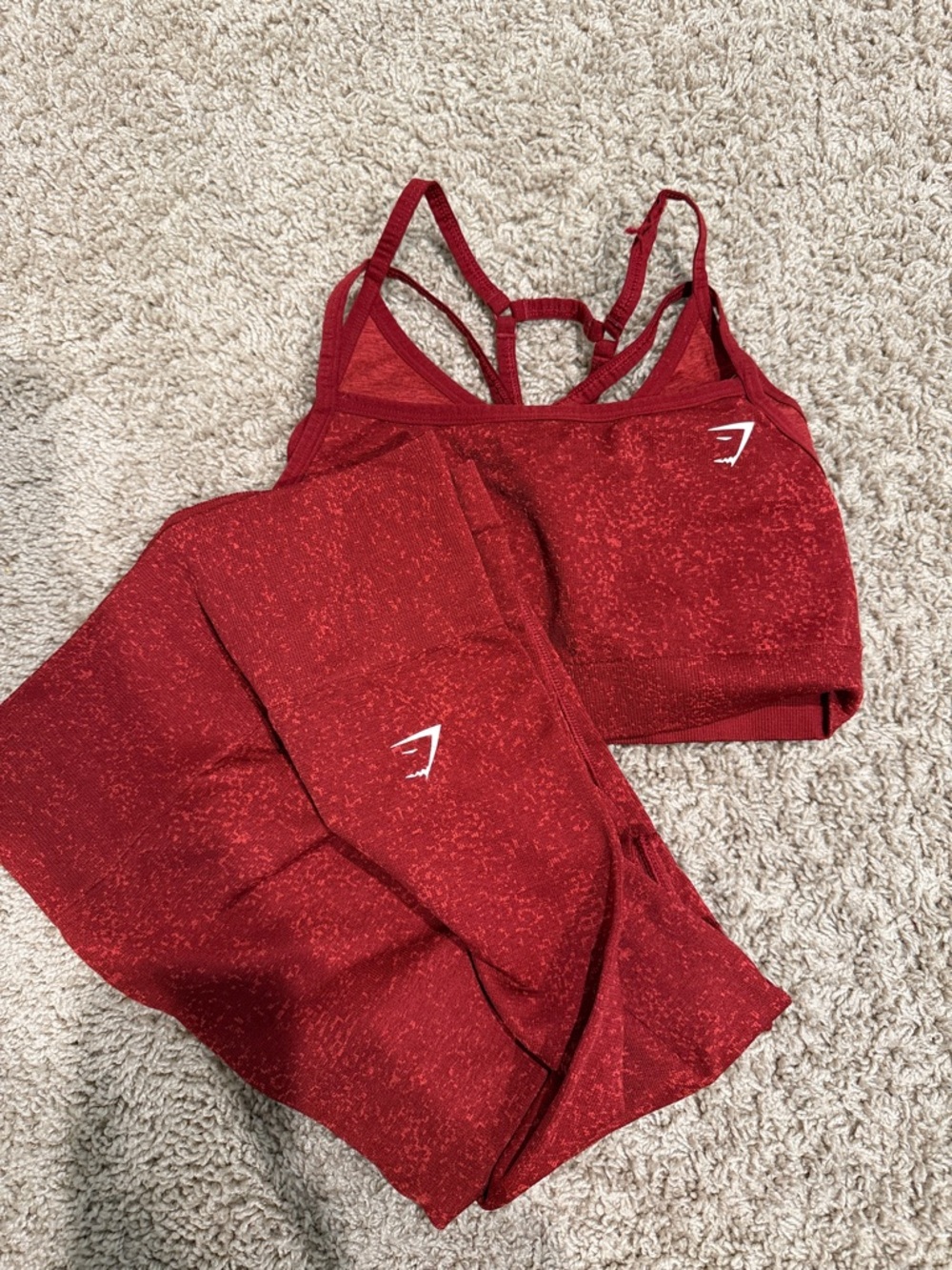 Gymshark Red Seamless Strappy Sports Bra and Leggings Set
